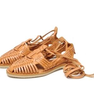 Chamula Sayulita Huarache Handmade Woven Leather Boho Sandals Lace-Up Size 8